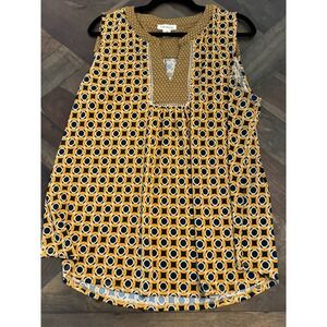 Women's Faith and Joy Tank Blouse‎ by Monteau Size L Yellow & Blue